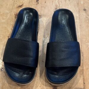 Vince Black Leather Slide Sandals
